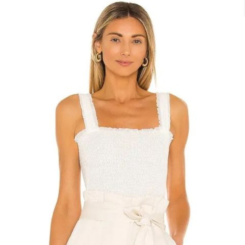 Alice + Olivia Penelope Smocked Ruffle Crop Top
